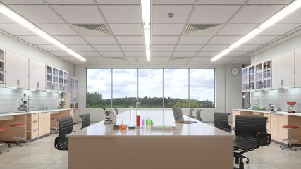 Spacious laboratory interior. 3d illustration