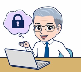 パソコンのセキュリティと年配の男性