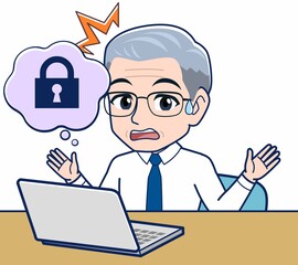 パソコンのセキュリティと年配の男性
