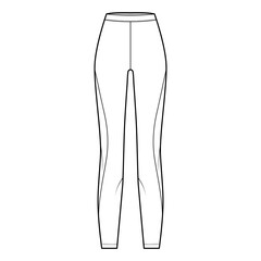 Yoga pants Leggings pants technical fashion illustration with normal waist, high rise, full length. Flat sport knit, casual trousers apparel template front, white color. Women men unisex CAD mockup