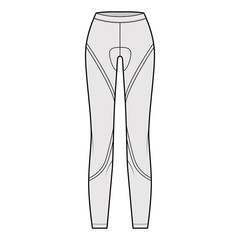 Cycling pants Leggings technical fashion illustration with low waist, rise, full length. Flat sport training, casual bottom knit trousers apparel template front grey color. Women men unisex CAD mockup