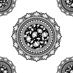 Hand-drawn mandala with ethnic floral doodle pattern. Coloring page - zendala, design for spiritual relaxation for adults, vector illustration, isolated on a white background. Zen doodles