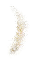Flour scattered in the air on a white background