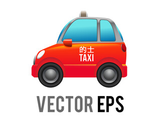 Vector side of hong kong red city taxi car icon with gradient blue window