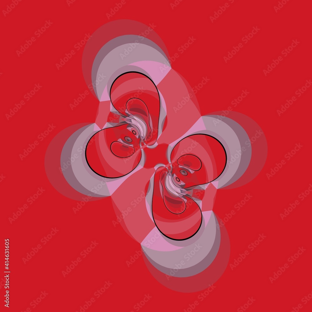 Poster patterns and cyclone style designs from cubist style triangular mosaic in shades of red and pink