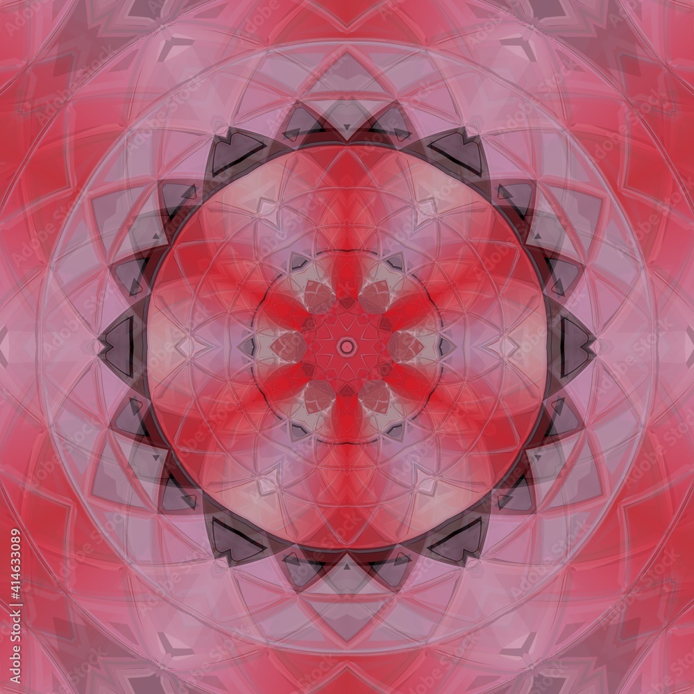Poster patterns and hexagonal floral fantasy designs from cubist style triangular mosaic in shades of red a