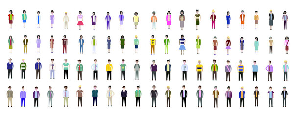 Fototapeta na wymiar Group of Business people. Set of working man and women. Different nationalities characters isolated on white background. Flat style vector illustration. 
