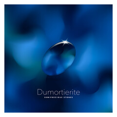 Dumortierite. Semi-precious stone mineral. Icon on an abstract background with a title. Beautiful vector illustration.