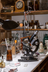 Fototapeta na wymiar scientist's table with microscope