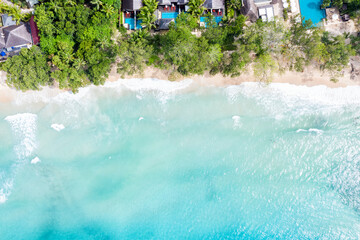 Seychelles beach Mahé Mahe island sea copyspace vacation ocean drone view aerial photo