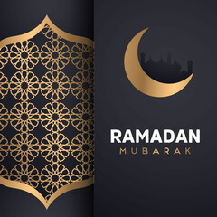 Vector islamic background, ramadhan mubarak black and gold color. premium design ramadhan.