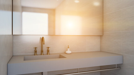 Clean and fresh bathroom with natural light. 3D rendering.