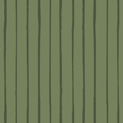Painterly sage green stripe vector seamless pattern background. Single line brush stroke style striped monochrome brown backdrop. Linear geometric vertical design. All over print for wellness