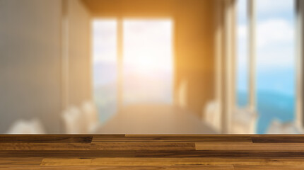 Background with empty table. Flooring. Open space office interior with like conference room. Mockup. 3D