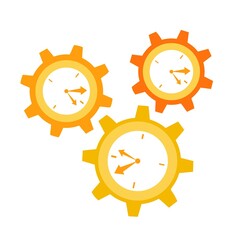 three yellow clock time gear cartoon doodle flat design style vector illustration