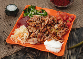 Turkish chicken doner kebab on plate