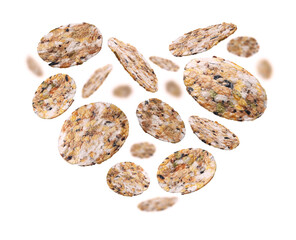 Round Crispbread in the shape of a heart on a white background