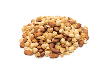 Mix of nuts isolated on white background. Top view.