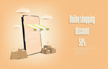 Concept of online shopping via mobile phone In the summer Vector