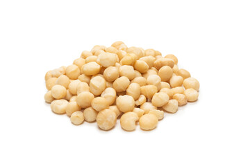 Macadamia nuts isolated on white background.