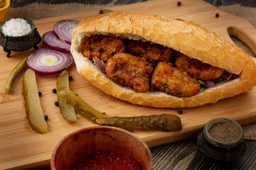 Turkish fish doner sandwich. Fast food