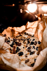 Homemade bread with chorizo, dried tomatoes and black olives