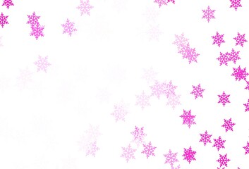 Light Pink vector layout with bright snowflakes, stars.