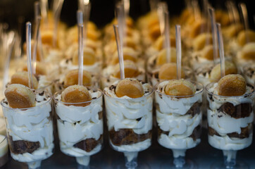 Delicious sweets on candy buffet bar shop