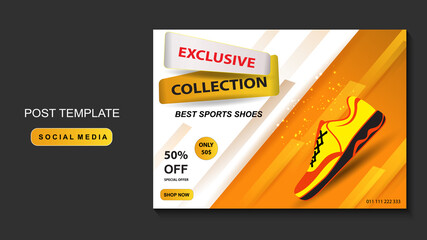 Promotion of sports shoes on social networks, internet, post design template. EPS 10.