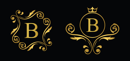 Obraz premium letter B. Golden flower alphabet. Beautiful capital letters.