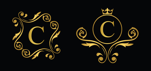 letter C. Golden flower alphabet. Beautiful capital letters.