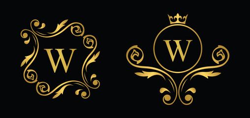 letter W. Golden flower alphabet. Beautiful capital letters.