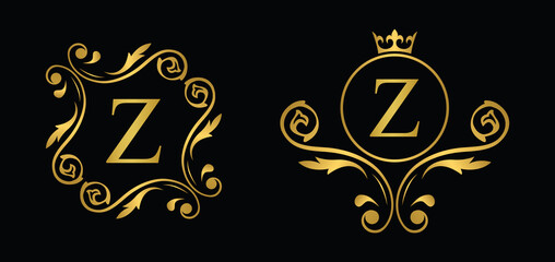 letter Z. Golden flower alphabet. Beautiful capital letters.