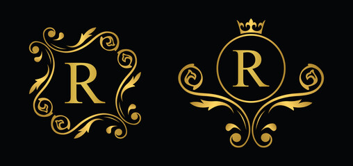 letter R. Golden flower alphabet. Beautiful capital letters.