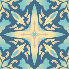 Decorative colorful Portuguese azulejo style vintage tiles seamless pattern texture. - 414639489