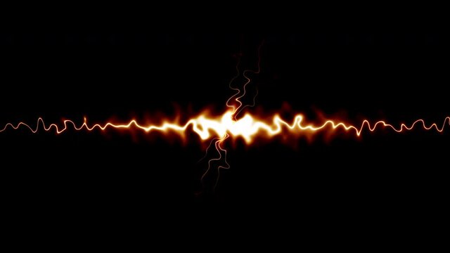 Abstract Electric impact, sparking discharge of thunderstorm. 4K seamless looping horizontal line brightness electricity lightning pulse. Electric Lighting Visual effects for overlay or background.