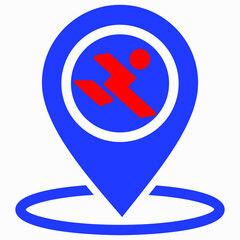 Location and person icon. Geolocation and running man. Travel icon. Sports activities. Vector icon.