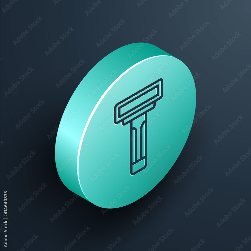 Poster isometric line shaving razor icon isolated on black background. turquoise circle button. vector.