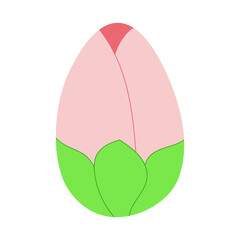 A vector illustration of a colored tulip in the form of an egg isolated on white background. Designed in pink, red, green colors for prints, wraps, background.
