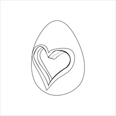 A black and white vector illustration of a heart ornamented egg isolated on white background. Designed for prints, textile, wraps and as a coloring book page for adults and kids for adults and kids.