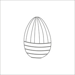 A black and white vector illustration of a stripes ornamented egg isolated on white background. Designed for prints, textile, wraps and as a coloring book page for adults and kids for adults and kids.