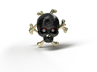Skull with crossbones behind in white background,3D render