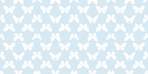 Pastel blue butterfly silhouette seamless pattern background