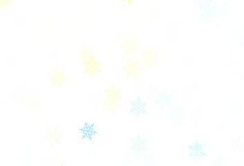 Fototapeta premium Light Blue, Yellow vector template with ice snowflakes, stars.