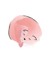 Pink watercolor cat sleeping