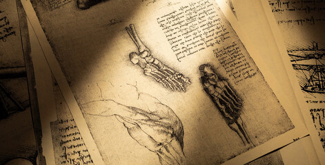 Kandy, Sri Lanka - 17 February 2021: 4th century anatomy arts  by Leonardo Da Vinci in Kandy...