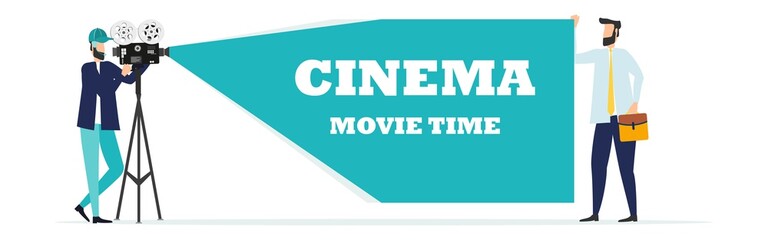 Movie time concept. Template for cinema poster. banner. Illustration of film projector. Vector.