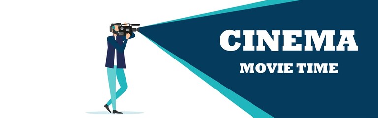 Movie time concept. Template for cinema poster. banner. Illustration of film projector. Vector.