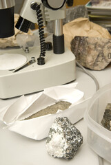 geologist's table with samples