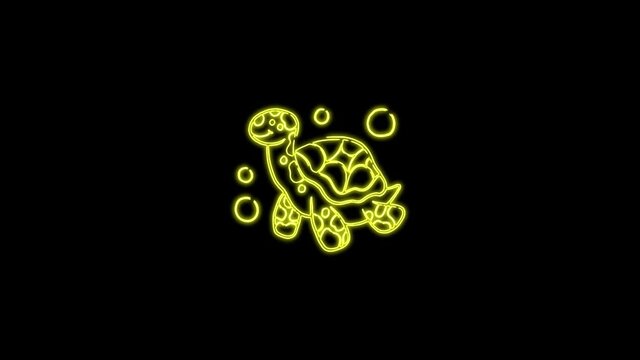 Turtle icon isolated on black background. 4K Video motion graphic animation